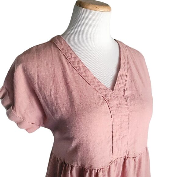 Briggs Linen Blend Boho Prairie Rolled Sleeve Basic Summer Dress Women's XS - Picture 4 of 11
